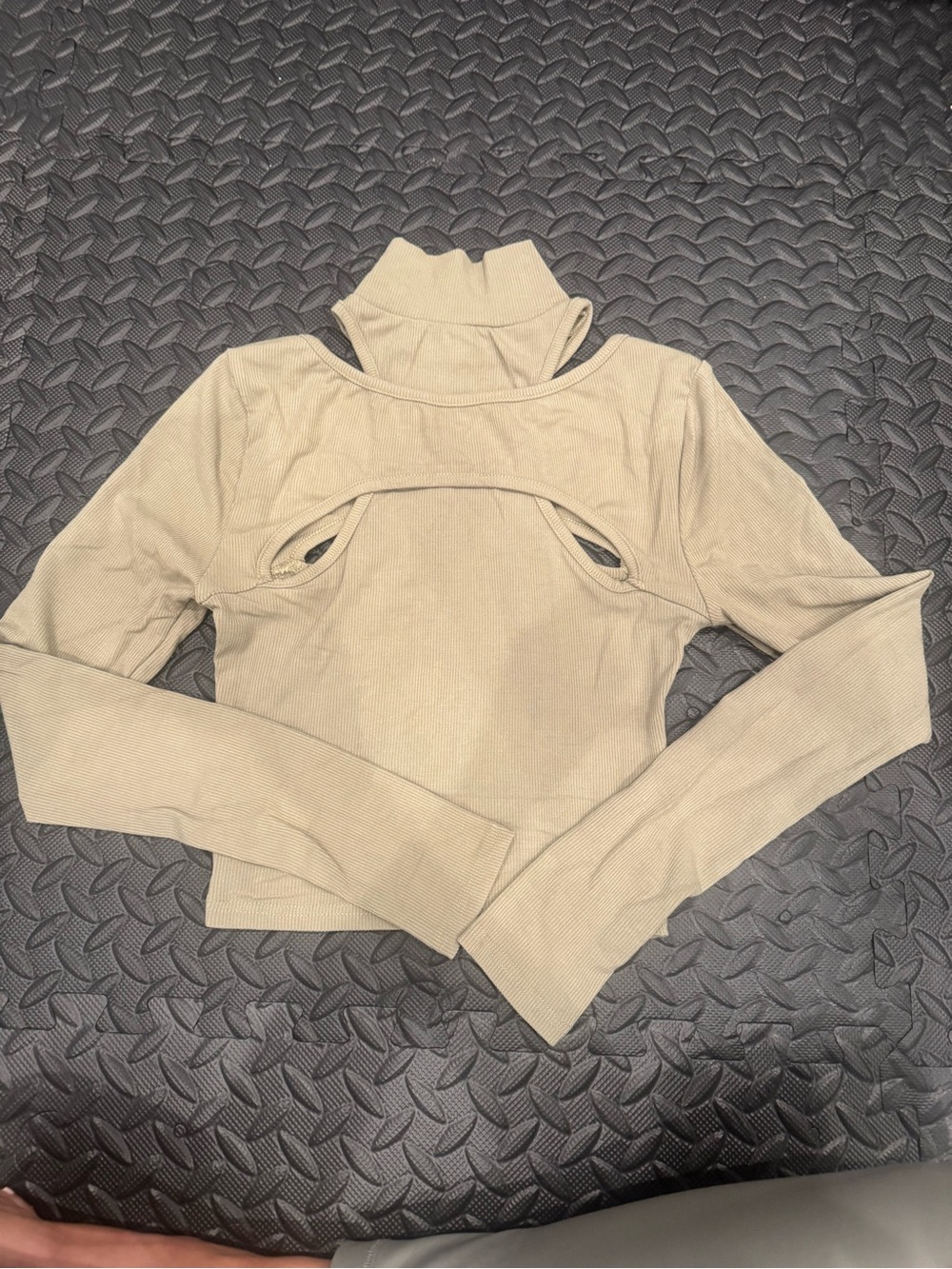 Beige Cutout Long Sleeve Crop Top